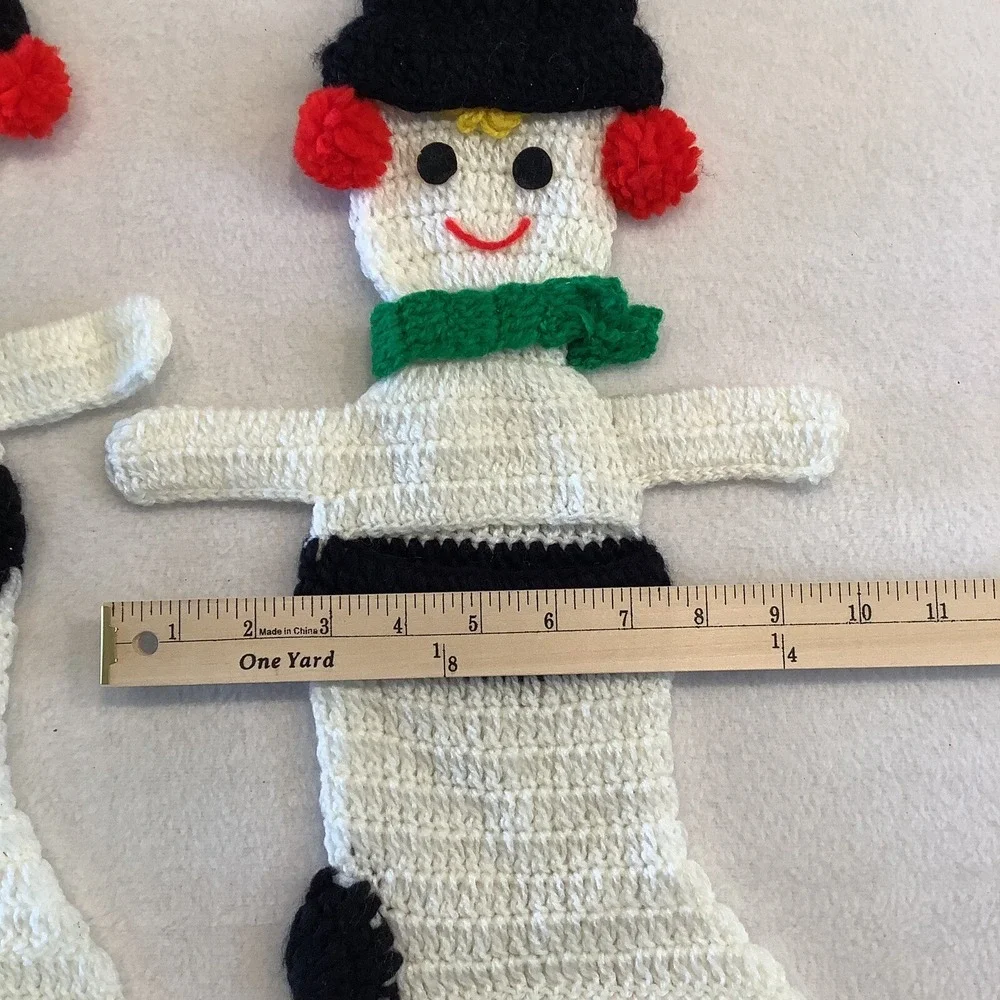 Set Of 2 Snowman Christmas‎ Stockings Handmade Crocheted Holiday